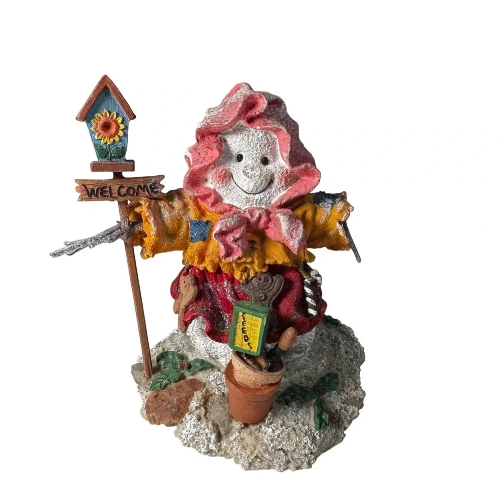 Cute Scarecrow snowmanFigurine Garden Decor Welcome Sign Seed Pot
